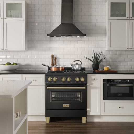 ZLINE 30" Dual Fuel Range, Black Stainless, Champagne Bronze, RABZ - 30 - CB - Farmhouse Kitchen and Bath