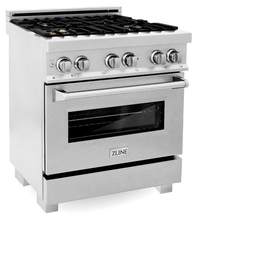 ZLINE 30" Dual Fuel Range, DuraSnow, Stainless, Brass Burners, RAS - SN - BR - 30 - Farmhouse Kitchen and Bath