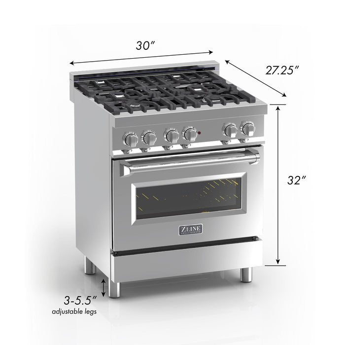 ZLINE 30" Dual Fuel Range, DuraSnow, Stainless, White Matte Door, RAS - WM - 30 - Farmhouse Kitchen and Bath