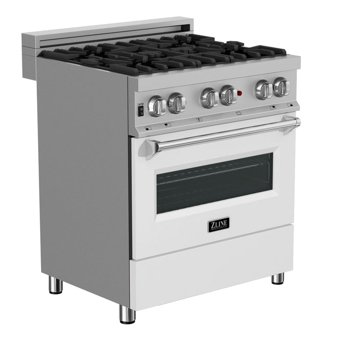 ZLINE 30" Dual Fuel Range, DuraSnow, Stainless, White Matte Door, RAS - WM - 30 - Farmhouse Kitchen and Bath