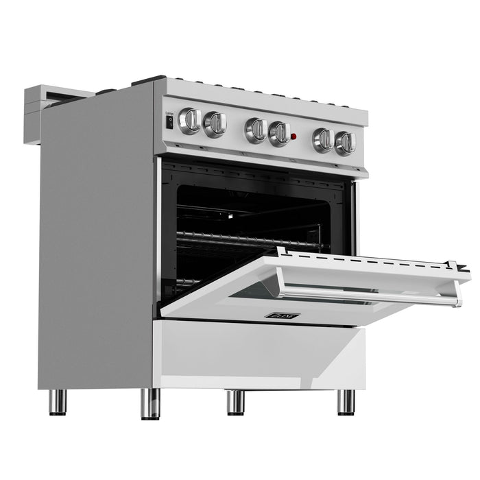 ZLINE 30" Dual Fuel Range, DuraSnow, Stainless, White Matte Door, RAS - WM - 30 - Farmhouse Kitchen and Bath