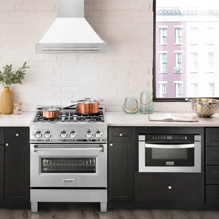 ZLINE 30" DuraSnow® Stainless Steel Range Hood 8654SNX - WM - 30 - Farmhouse Kitchen and Bath