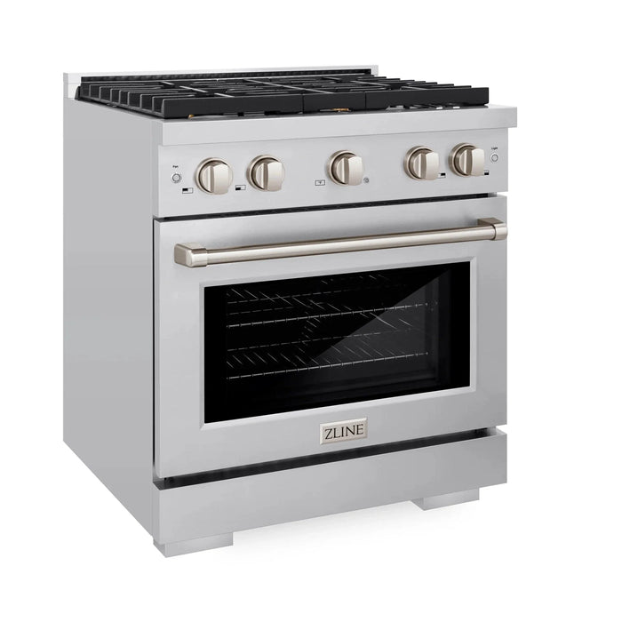 ZLINE 30 In. Gas Range, Stainless Steel w/ Brass Burners, SGR - BR - 30 - Farmhouse Kitchen and Bath