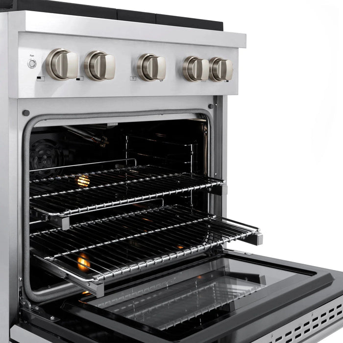 ZLINE 30 In. Gas Range, Stainless Steel w/ Brass Burners, SGR - BR - 30 - Farmhouse Kitchen and Bath