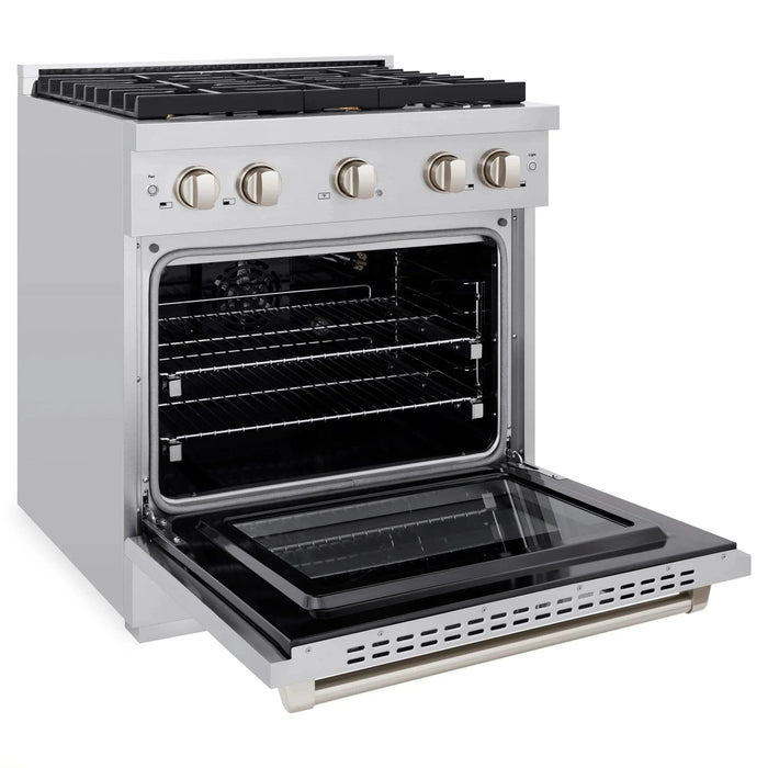 ZLINE 30 In. Gas Range, Stainless Steel w/ Brass Burners, SGR - BR - 30 - Farmhouse Kitchen and Bath
