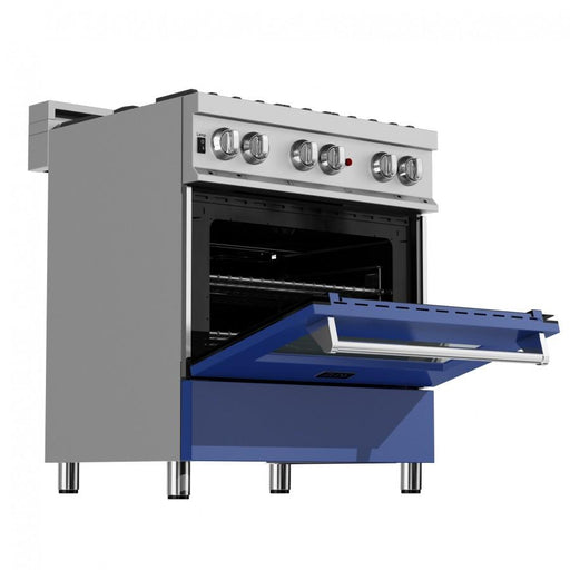 ZLINE 30" Professional Dual Fuel Range, Snow Stainless, Blue Matte Door, RAS - BM - 30 - Farmhouse Kitchen and Bath