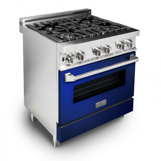 ZLINE 30" Professional Dual Fuel Range with Blue Gloss Door, RA - BG - 30 - Farmhouse Kitchen and Bath