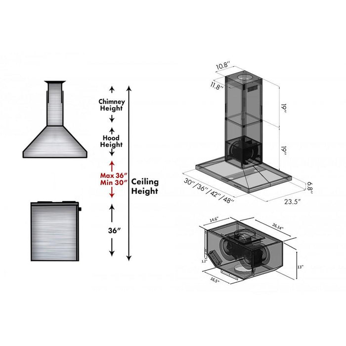 ZLINE 30" Remote Dual Blower Stainless Island Range Hood, GL2i - RD - 30 - Farmhouse Kitchen and Bath
