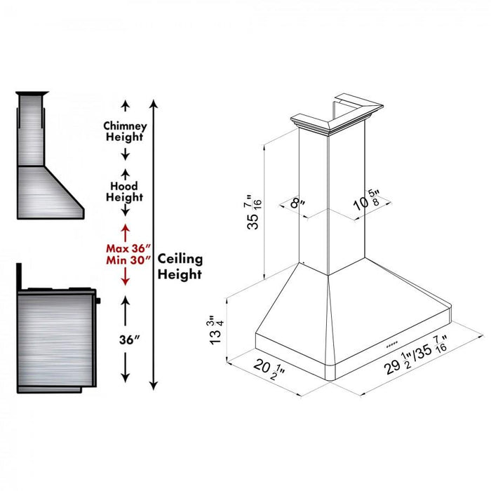 ZLINE 30" Wall Range Hood, Snow Finished, Stainless Steel, 8KF2S - 30 - Farmhouse Kitchen and Bath