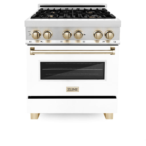 ZLINE 30"Autograph, Dual Fuel Range, Stainless, Gold Accents, RAZ - WM - 30 - G - Farmhouse Kitchen and Bath