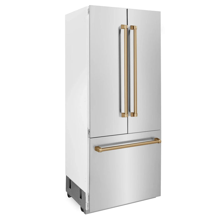 ZLINE 36" Autograph 19.6 cu. ft. 2 - Door Bottom Freezer Fridge Water/Ice Dispenser Stainless Steel Champagne Bronze Accents RBIVZ - 304 - 36 - CB - Farmhouse Kitchen and Bath