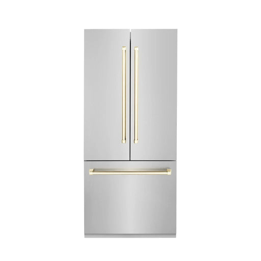 ZLINE 36” Autograph 19.6 cu. ft. 2 - Door Bottom Freezer Fridge Water/Ice Dispenser Stainless Steel Gold Accents RBIVZ - 304 - 36 - G - Farmhouse Kitchen and Bath