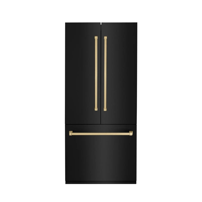 ZLINE 36" Autograph 19.6 cu. ft. 3 - Door French Door Fridge Water/Ice Dispenser Black Stainless Steel Champagne Bronze Accents RBIVZ - BS - 36 - CB - Farmhouse Kitchen and Bath