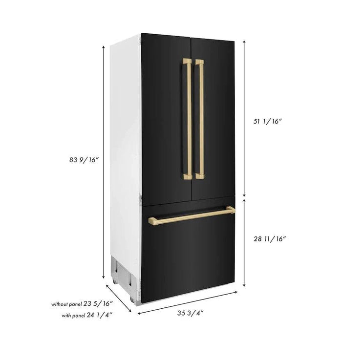 ZLINE 36" Autograph 19.6 cu. ft. 3 - Door French Door Fridge Water/Ice Dispenser Black Stainless Steel Champagne Bronze Accents RBIVZ - BS - 36 - CB - Farmhouse Kitchen and Bath