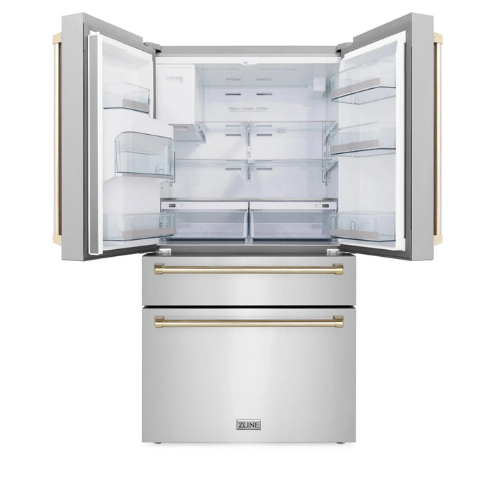 ZLINE 36" Autograph 21.6 cu. ft French Door Refrigerator with Ice Maker in Stainless Steel RFMZ - W - 36 - G - Farmhouse Kitchen and Bath
