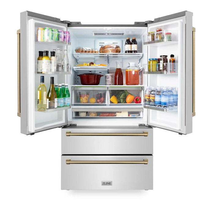 ZLINE 36" Autograph 22.5 cu. ft French Door Refrigerator with Ice Maker in Fingerprint Resistant Stainless Steel RFMZ - 36 - CB - Farmhouse Kitchen and Bath
