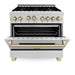 ZLINE 36" Autograph Dual Fuel Range, DuraSnow, Gold, RASZ - SN - 36 - G - Farmhouse Kitchen and Bath
