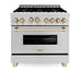ZLINE 36" Autograph Dual Fuel Range, DuraSnow, Gold, RASZ - SN - 36 - G - Farmhouse Kitchen and Bath