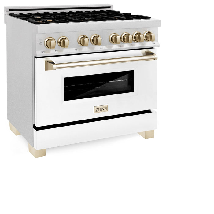 ZLINE 36" Autograph Dual Fuel Range, DuraSnow, White door, RASZ - WM - 36 - CB - Farmhouse Kitchen and Bath