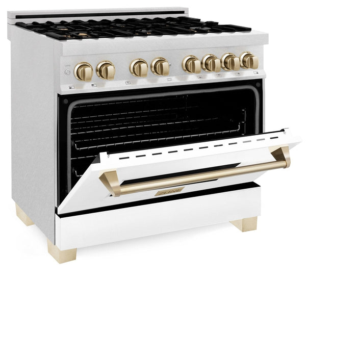 ZLINE 36" Autograph Dual Fuel Range, DuraSnow, White door, RASZ - WM - 36 - CB - Farmhouse Kitchen and Bath