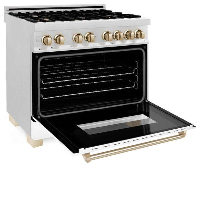 ZLINE 36" Autograph Dual Fuel Range, DuraSnow, White door, RASZ - WM - 36 - CB - Farmhouse Kitchen and Bath
