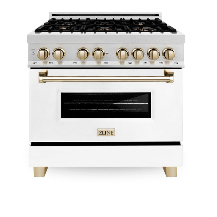 ZLINE 36" Autograph Dual Fuel Range, DuraSnow, White door, RASZ - WM - 36 - CB - Farmhouse Kitchen and Bath