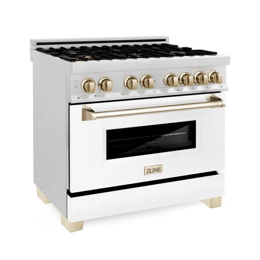 ZLINE 36" Autograph Dual Fuel Range, DuraSnow, White,Gold,RASZ - WM - 36 - G - Farmhouse Kitchen and Bath