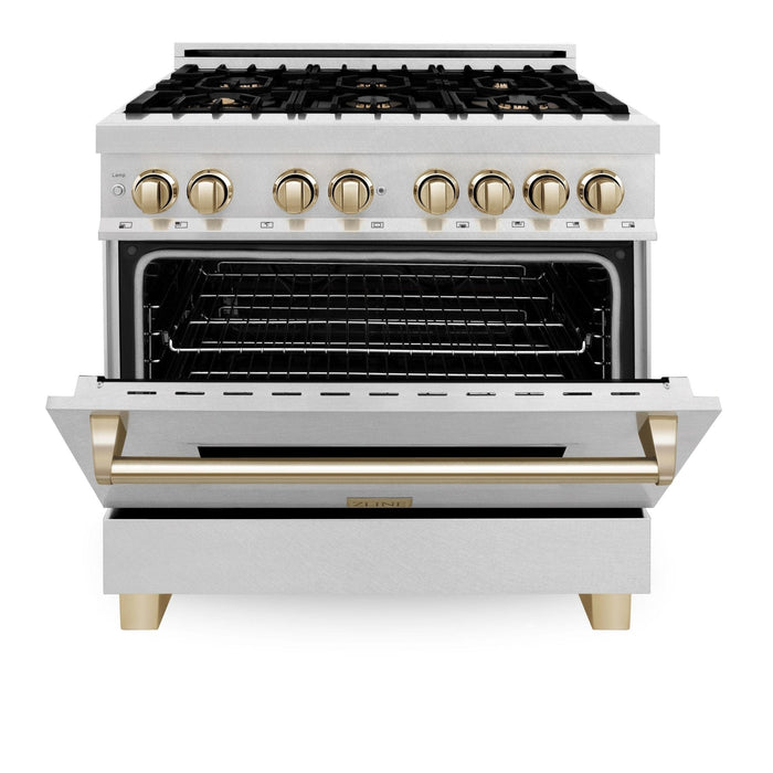 ZLINE 36" Autograph Dual Fuel Range, DuraSnow,Champagne, RASZ - SN - 36 - CB - Farmhouse Kitchen and Bath