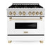 ZLINE 36" Autograph Dual Fuel Range, White, Champaign Accents, RAZ - WM - 36 - CB - Farmhouse Kitchen and Bath