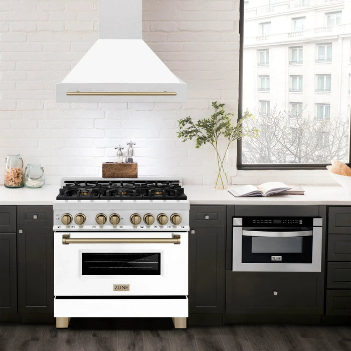 ZLINE 36" Autograph DuraSnow White Range Hood 8654SNZ - WM36 - CB - Farmhouse Kitchen and Bath