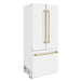 ZLINE 36" Autograph Edition French Door Refrigerator, Internal Water, Ice Dispenser, White Matte, Champagne Bronze Accents RBIVZ - WM - 36 - CB - Farmhouse Kitchen and Bath
