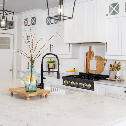 ZLINE 36" Autograph Rangetop, Black Stainless, Gold Accents, RTBZ - 36 - G - Farmhouse Kitchen and Bath