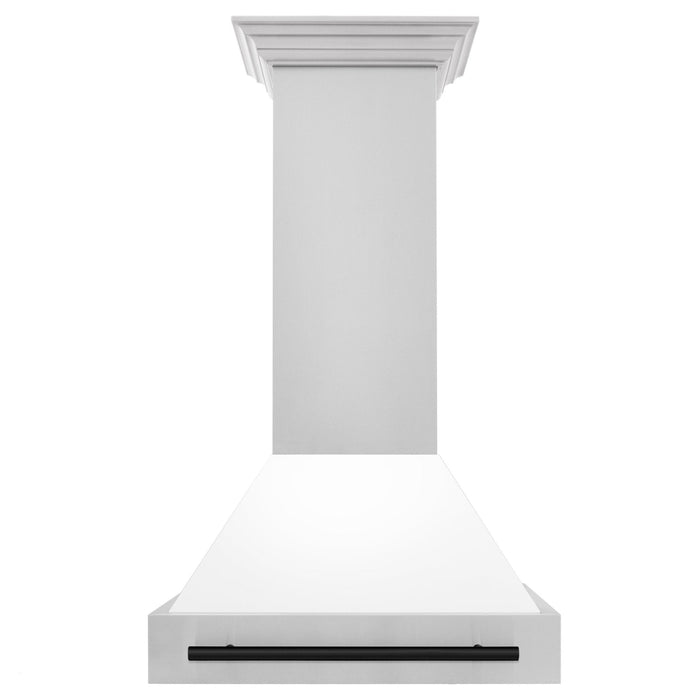 ZLINE 36" Autograph Stainless Wall Range Hood, White, Black accents, 8654STZ - WM36 - MB - Farmhouse Kitchen and Bath