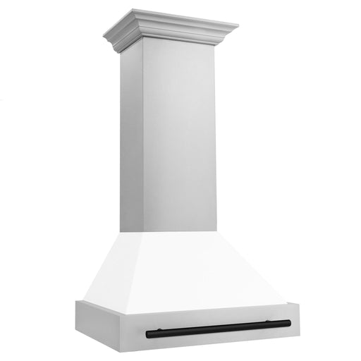 ZLINE 36" Autograph Stainless Wall Range Hood, White, Black accents, 8654STZ - WM36 - MB - Farmhouse Kitchen and Bath