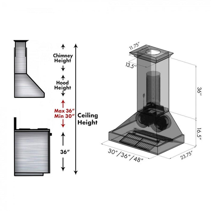 ZLINE 36" Black Stainless Steel Wall Mount Range Hood, BS655N - 36 - Farmhouse Kitchen and Bath