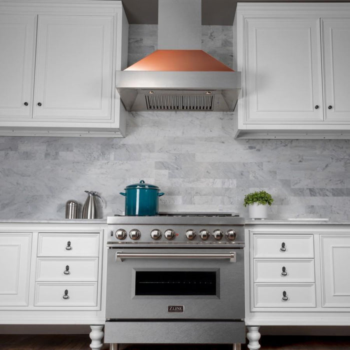ZLINE 36" DuraSnow® Stainless Steel Range Hood with Copper Shell, 8654C - 36 - Farmhouse Kitchen and Bath