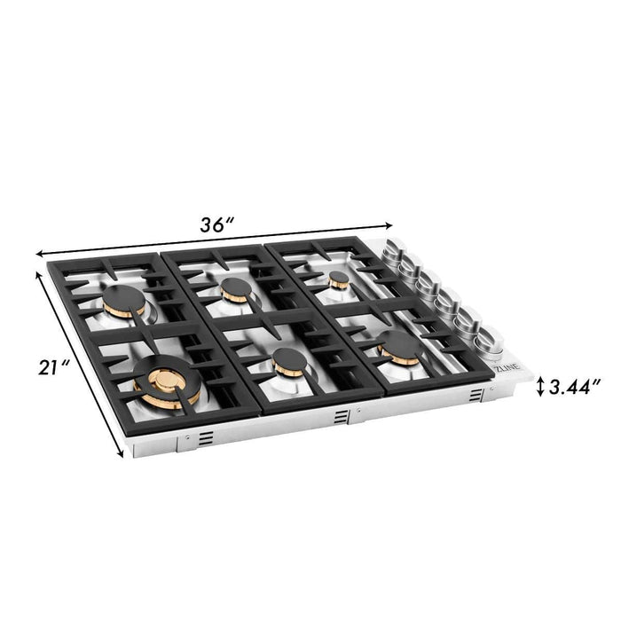 ZLINE 36" Gas Cooktop with 6 Gas Brass Burners RC - BR - 36 - Farmhouse Kitchen and Bath