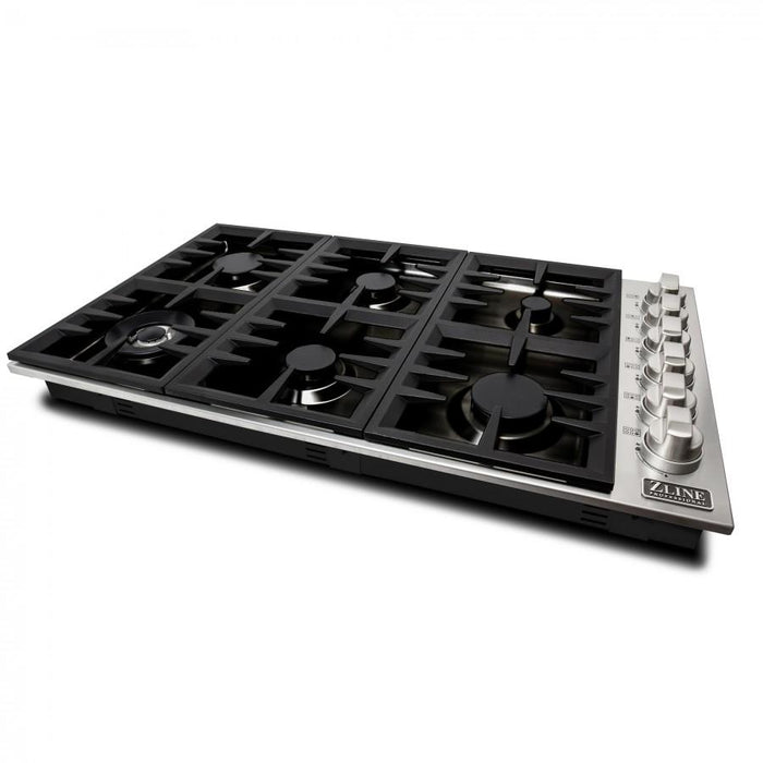 ZLINE 36" Gas Cooktop with 6 Gas Burners and Black Porcelain Top RC36 - PBT - Farmhouse Kitchen and Bath