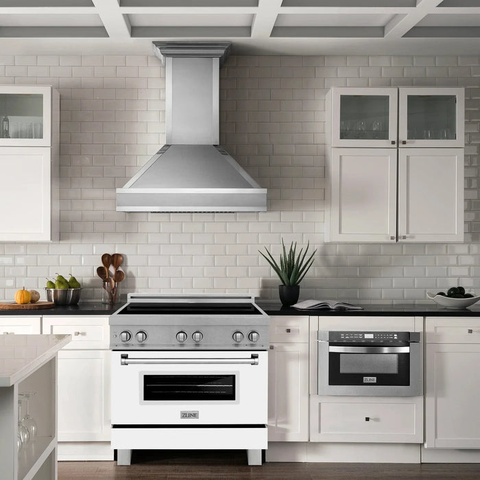 ZLINE 36" Induction Range in DuraSnow with a 4 Element Stove and Electric Oven RAINDS - WM - 36 - Farmhouse Kitchen and Bath