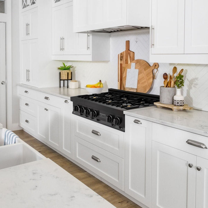 ZLINE 36" Porcelain Rangetop, Black Stainless, Brass Burners,RTB - BR - 36 - Farmhouse Kitchen and Bath