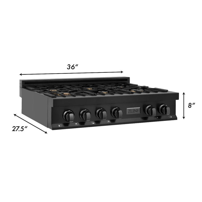 ZLINE 36" Porcelain Rangetop, Black Stainless, Brass Burners,RTB - BR - 36 - Farmhouse Kitchen and Bath