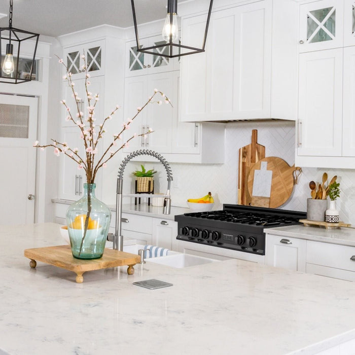 ZLINE 36" Porcelain Rangetop, Black Stainless, Brass Burners,RTB - BR - 36 - Farmhouse Kitchen and Bath