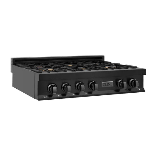 ZLINE 36" Porcelain Rangetop, Black Stainless, Brass Burners,RTB - BR - 36 - Farmhouse Kitchen and Bath