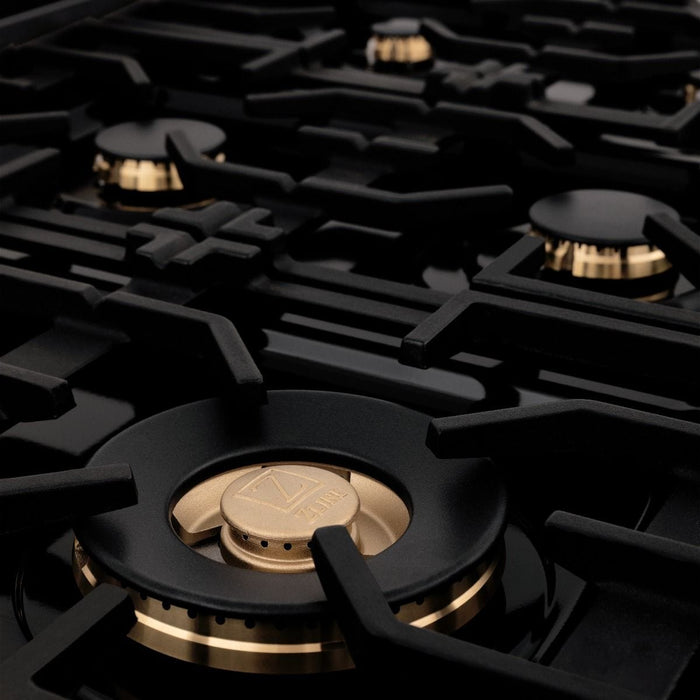 ZLINE 36" Porcelain Rangetop, Black Stainless, Brass Burners,RTB - BR - 36 - Farmhouse Kitchen and Bath