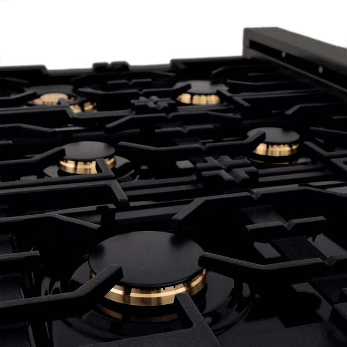 ZLINE 36" Porcelain Rangetop, Black Stainless, Brass Burners,RTB - BR - 36 - Farmhouse Kitchen and Bath