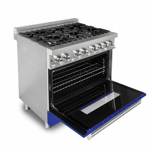 ZLINE 36" Professional Dual Fuel Range, Blue Matte Door, RA - BM - 36 - Farmhouse Kitchen and Bath