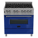 ZLINE 36" Professional Dual Fuel Range in Snow Stainless, Blue Gloss Door, RAS - BG - 36 - Farmhouse Kitchen and Bath