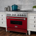 ZLINE 36" Professional Dual Fuel Range in Snow Stainless with Red Gloss Door, RAS - RG - 36 - Farmhouse Kitchen and Bath