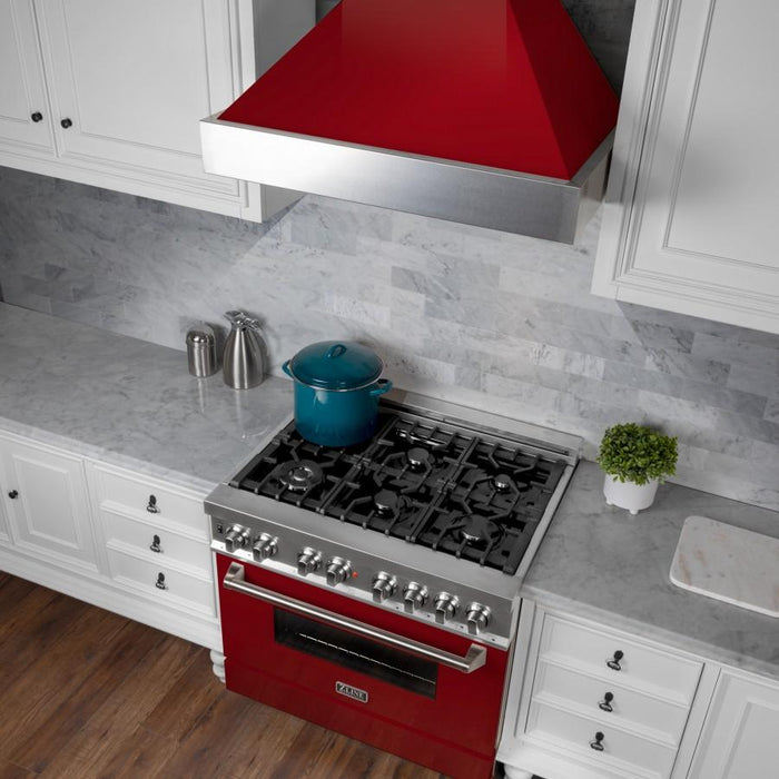 ZLINE 36" Professional Dual Fuel Range in Snow Stainless with Red Gloss Door, RAS - RG - 36 - Farmhouse Kitchen and Bath