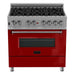 ZLINE 36" Professional Dual Fuel Range in Snow Stainless with Red Gloss Door, RAS - RG - 36 - Farmhouse Kitchen and Bath